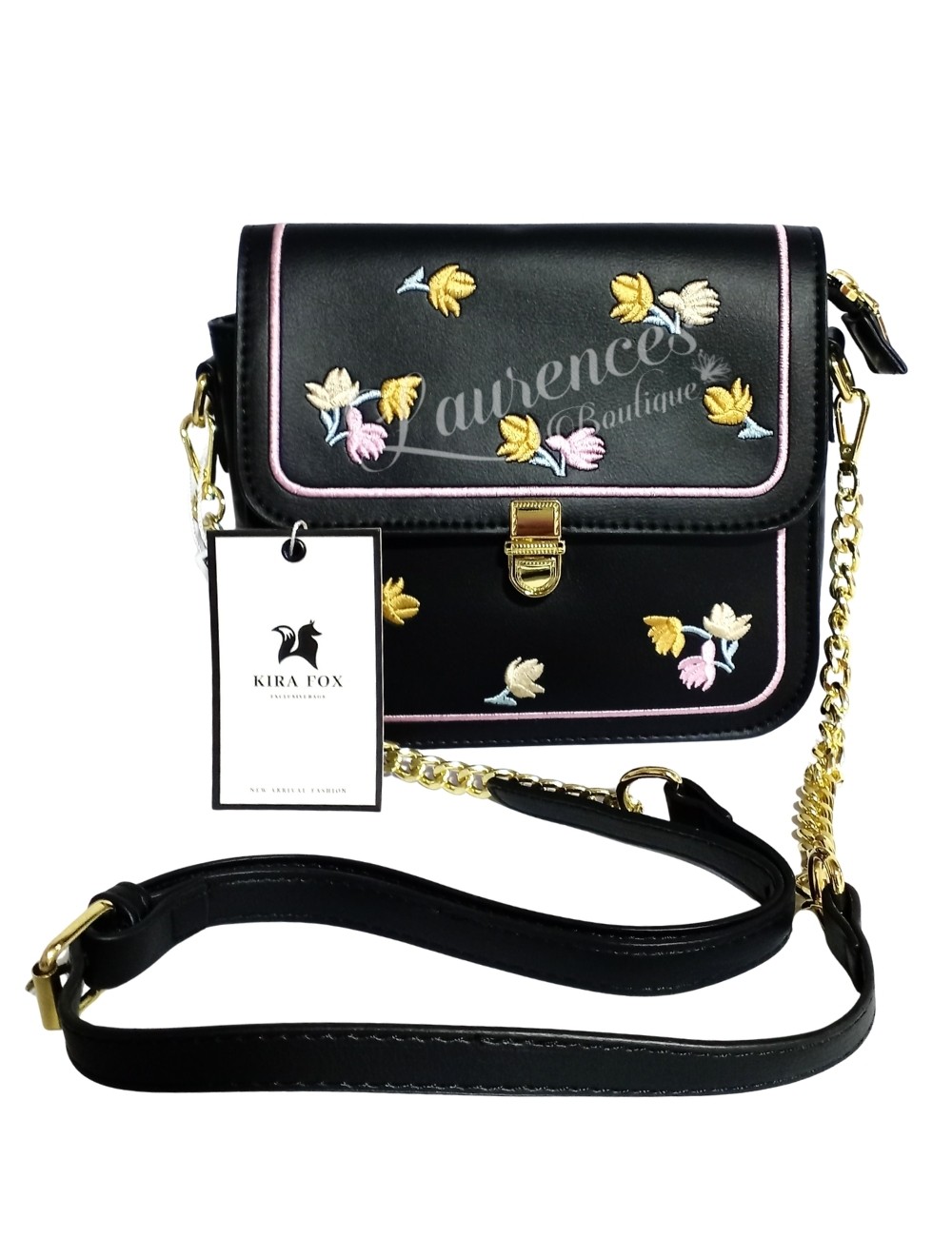 Morralito con flores bordadas Negro