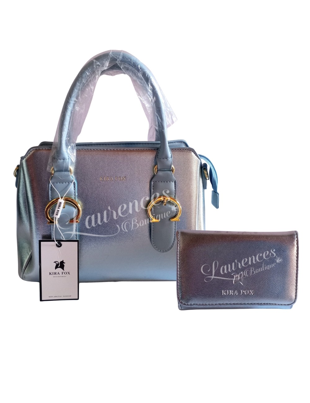 Cartera y Billetera Celeste Metalizado