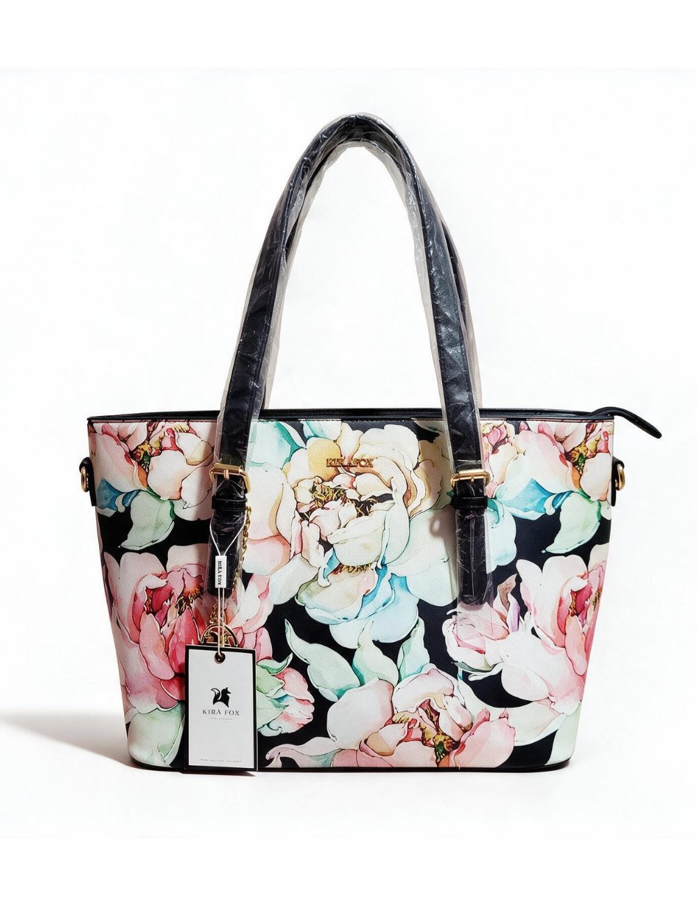 Cartera Floreada de 2 Piezas Negro