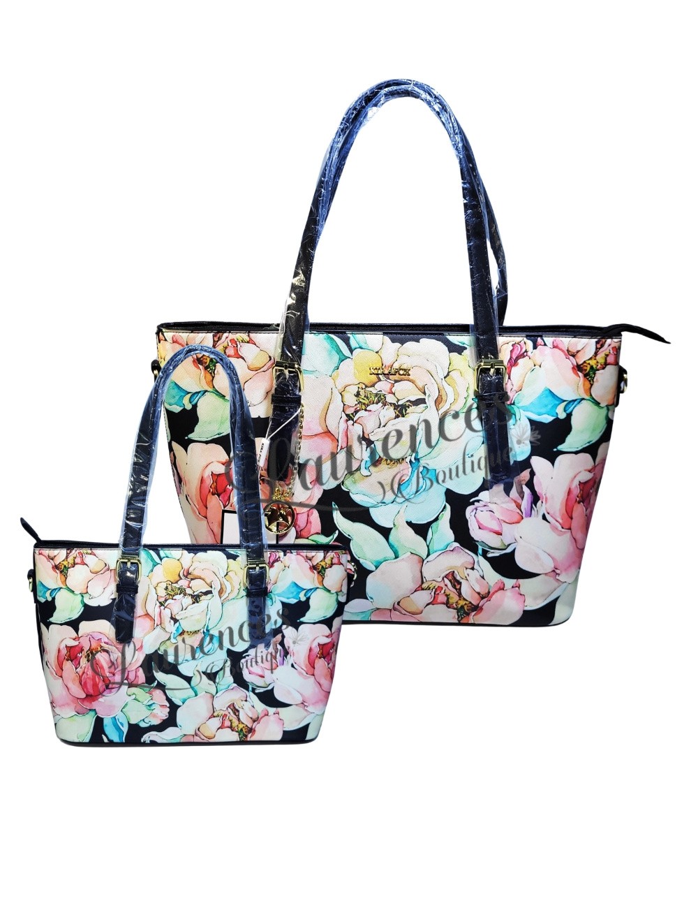 Cartera Floreada de 2 piezas Negro