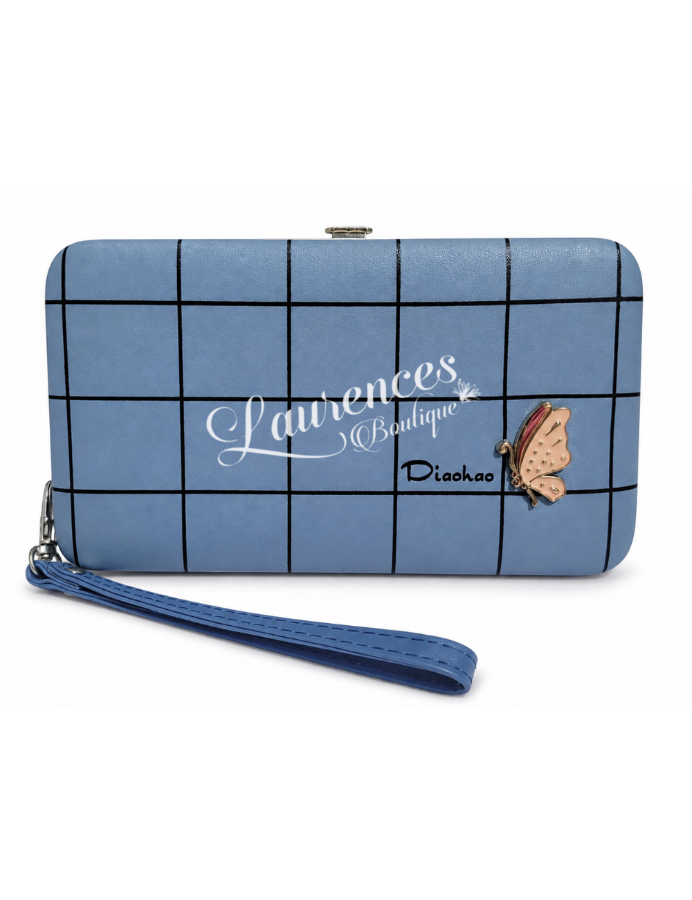 Billetera Portacelular Cuadros Celeste Pastel